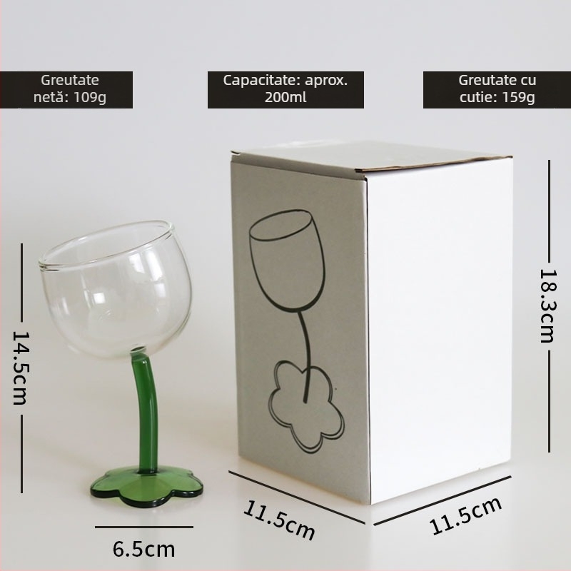 Goblet cu motiv floral, stil vintage, sticlă neagră transparentă cu dungi verticale, pahar pentru șampanie și vin roșu, rezistent la temperaturi înalte