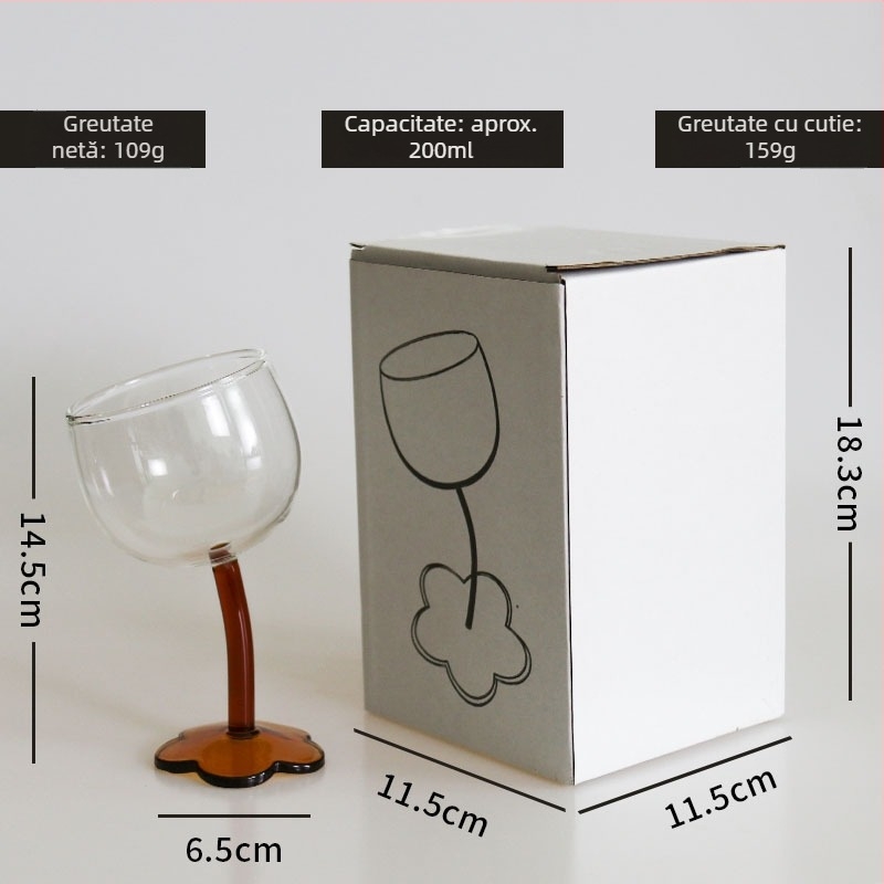 Goblet cu motiv floral, stil vintage, sticlă neagră transparentă cu dungi verticale, pahar pentru șampanie și vin roșu, rezistent la temperaturi înalte