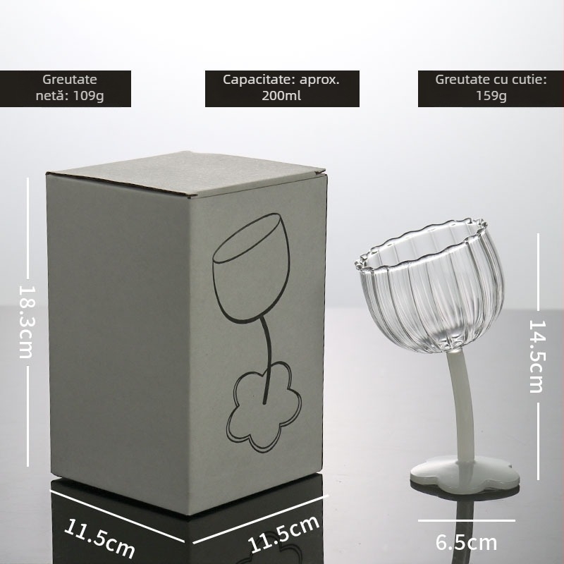 Goblet cu motiv floral, stil vintage, sticlă neagră transparentă cu dungi verticale, pahar pentru șampanie și vin roșu, rezistent la temperaturi înalte