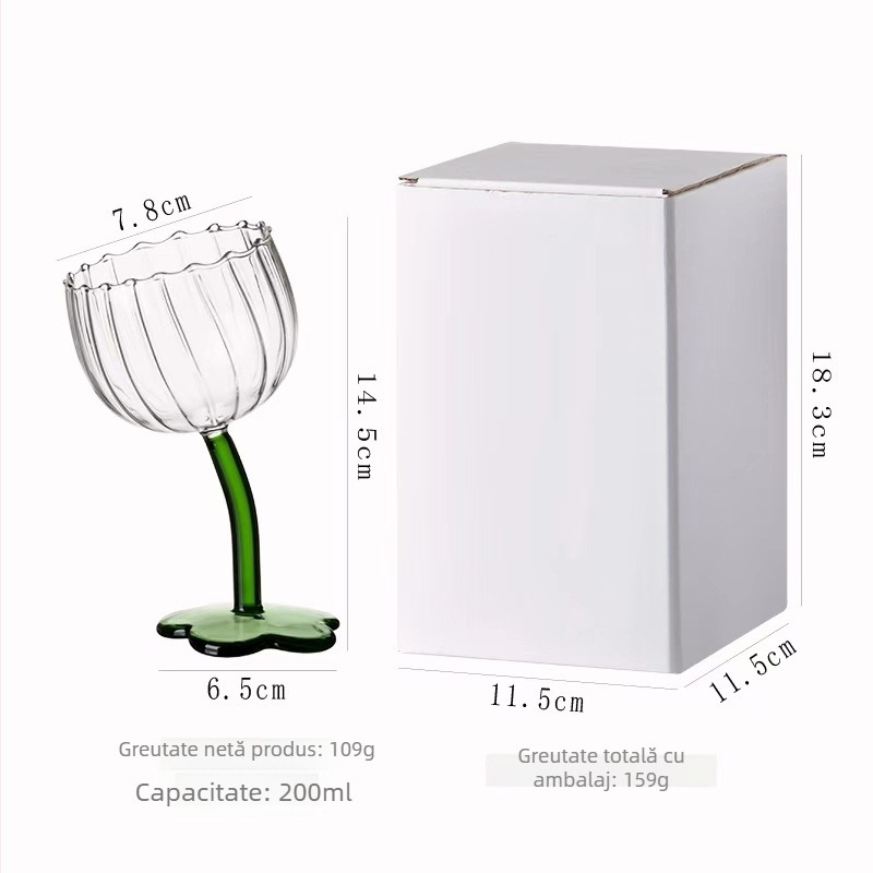 Goblet cu motiv floral, stil vintage, sticlă neagră transparentă cu dungi verticale, pahar pentru șampanie și vin roșu, rezistent la temperaturi înalte