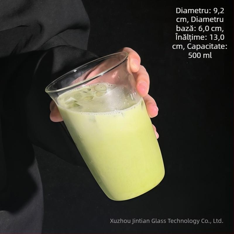 Ceașă de cafea din sticlă borosilicată, design minimalist, margine deschisă, senzație premium, capacitate mare, pentru femei.