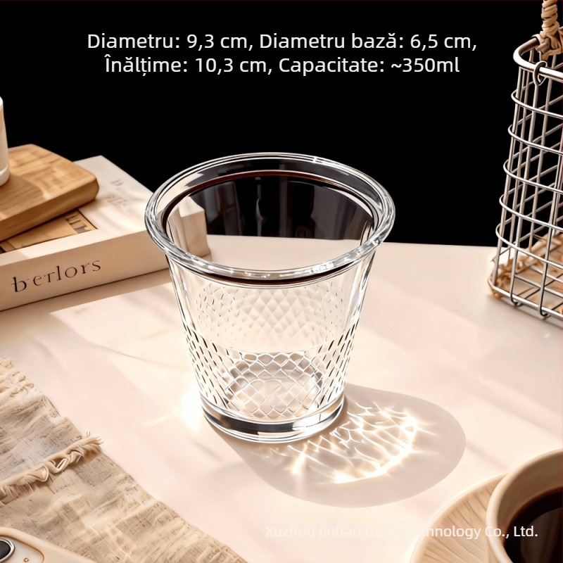 Ceașă de cafea din sticlă borosilicată, design minimalist, margine deschisă, senzație premium, capacitate mare, pentru femei.