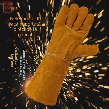 Mănuși de sudură din piele moale, îngroșate, rezistente la foc, pentru iarnă, industriale, anti-arsuri, rezistente la temperaturi înalte, lungi