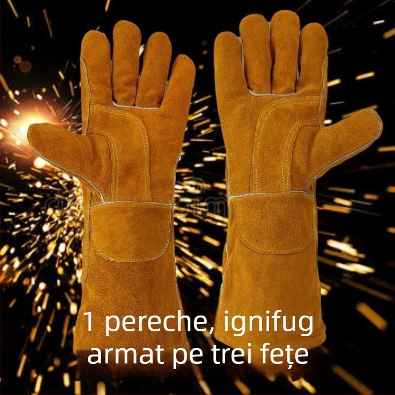 Mănuși de sudură din piele moale, îngroșate, rezistente la foc, pentru iarnă, industriale, anti-arsuri, rezistente la temperaturi înalte, lungi