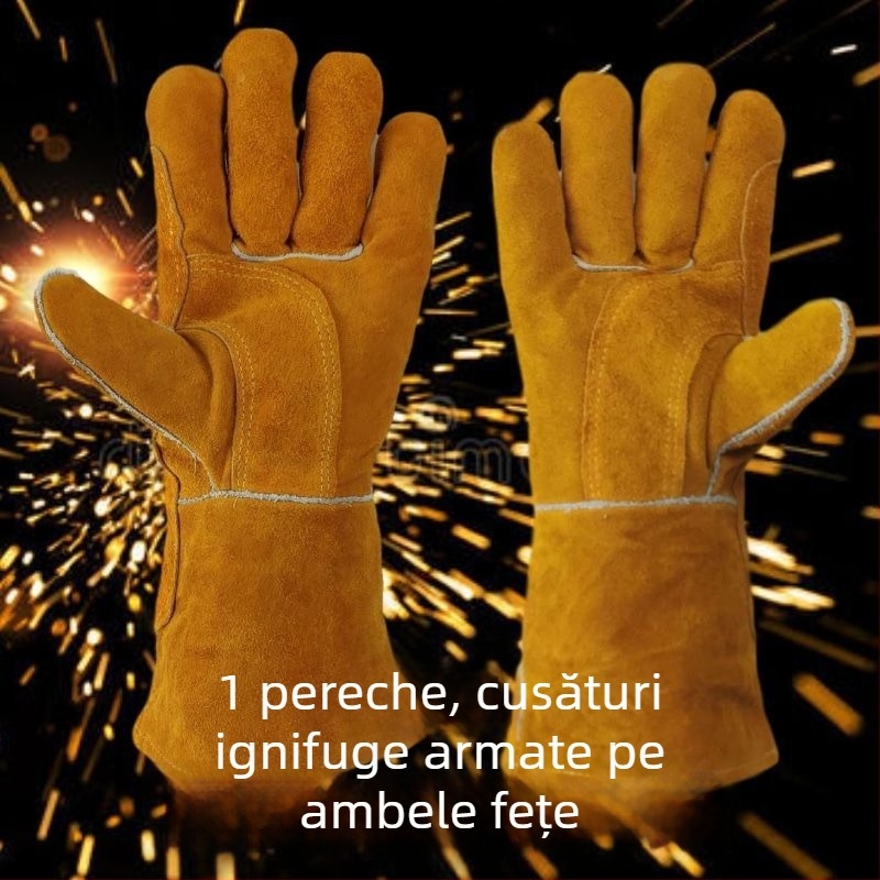 Mănuși de sudură din piele moale, îngroșate, rezistente la foc, pentru iarnă, industriale, anti-arsuri, rezistente la temperaturi înalte, lungi