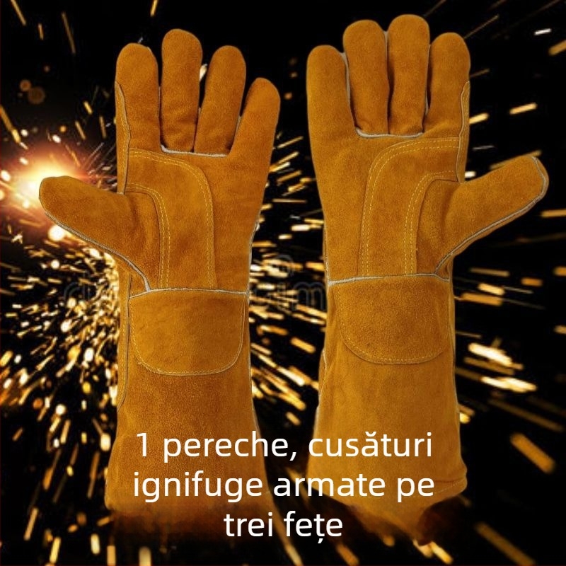Mănuși de sudură din piele moale, îngroșate, rezistente la foc, pentru iarnă, industriale, anti-arsuri, rezistente la temperaturi înalte, lungi