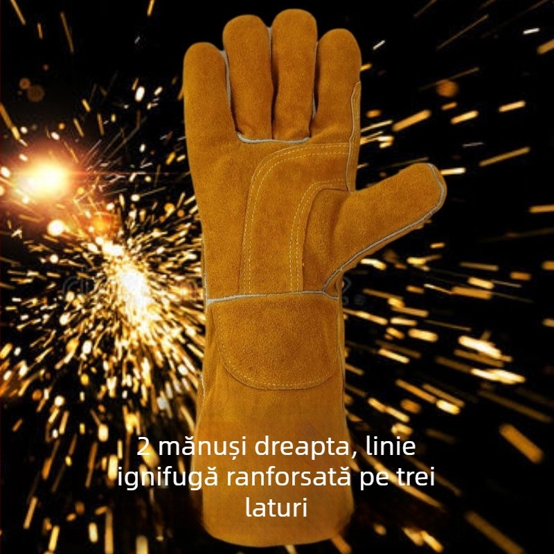 Mănuși de sudură din piele moale, îngroșate, rezistente la foc, pentru iarnă, industriale, anti-arsuri, rezistente la temperaturi înalte, lungi
