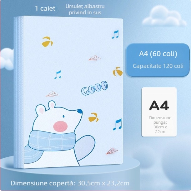 Mapă din plastic A4 cu design animat, pentru teste și certificate, buzunare transparente pentru inserții, organizator de documente pentru elevi, multifuncțional