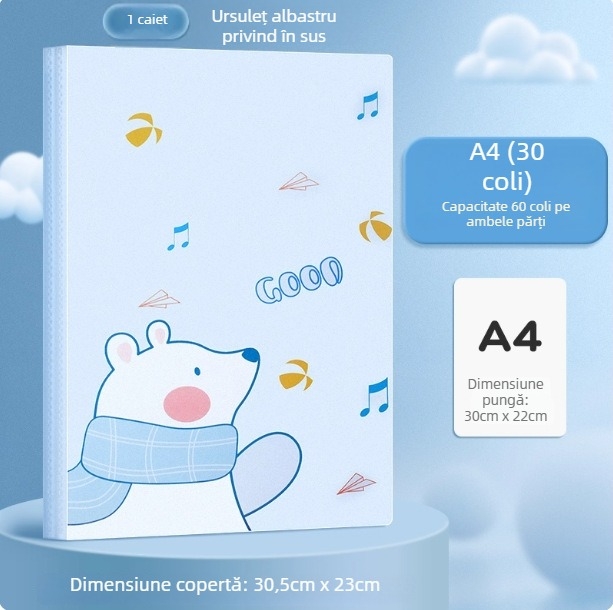 Mapă din plastic A4 cu design animat, pentru teste și certificate, buzunare transparente pentru inserții, organizator de documente pentru elevi, multifuncțional