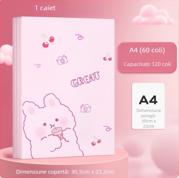 Mapă din plastic A4 cu design animat, pentru teste și certificate, buzunare transparente pentru inserții, organizator de documente pentru elevi, multifuncțional