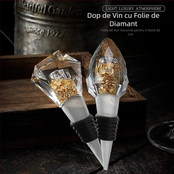 Stopper de vin din cristal cu folie de aur și sigilare din silicon pentru șampanie și vin roșu