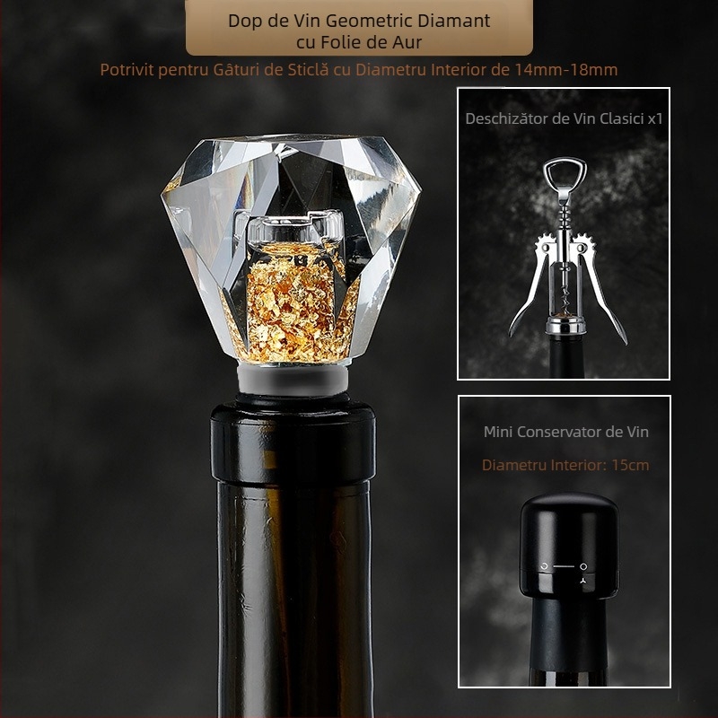 Stopper de vin din cristal cu folie de aur și sigilare din silicon pentru șampanie și vin roșu