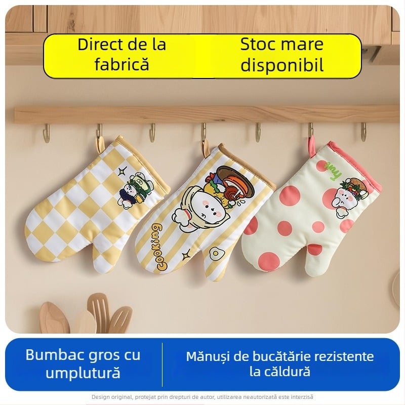 Mănuși drăguțe pentru coacere pentru femei, mănuși de bucătărie pentru cuptor de înaltă calitate, anti-arsire pentru cuptor cu microunde, groase și izolate