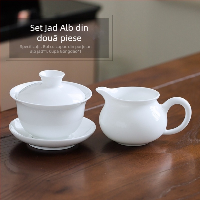 Gaiwan din porțelan alb Jingdezhen cu capac, bol de ceai mare, set ceramic pentru ceai, design minimalist