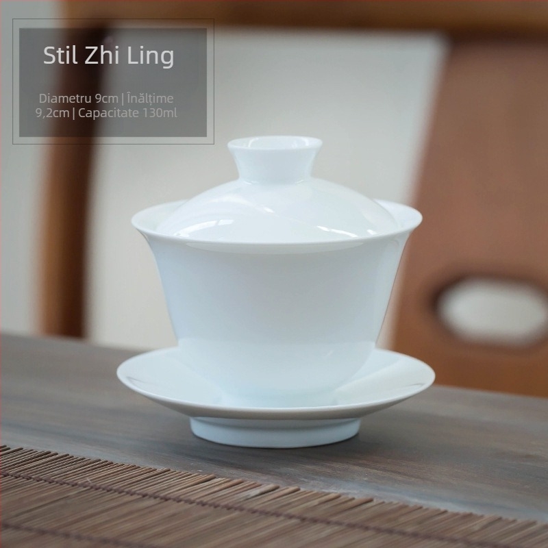 Gaiwan din porțelan alb Jingdezhen cu capac, bol de ceai mare, set ceramic pentru ceai, design minimalist