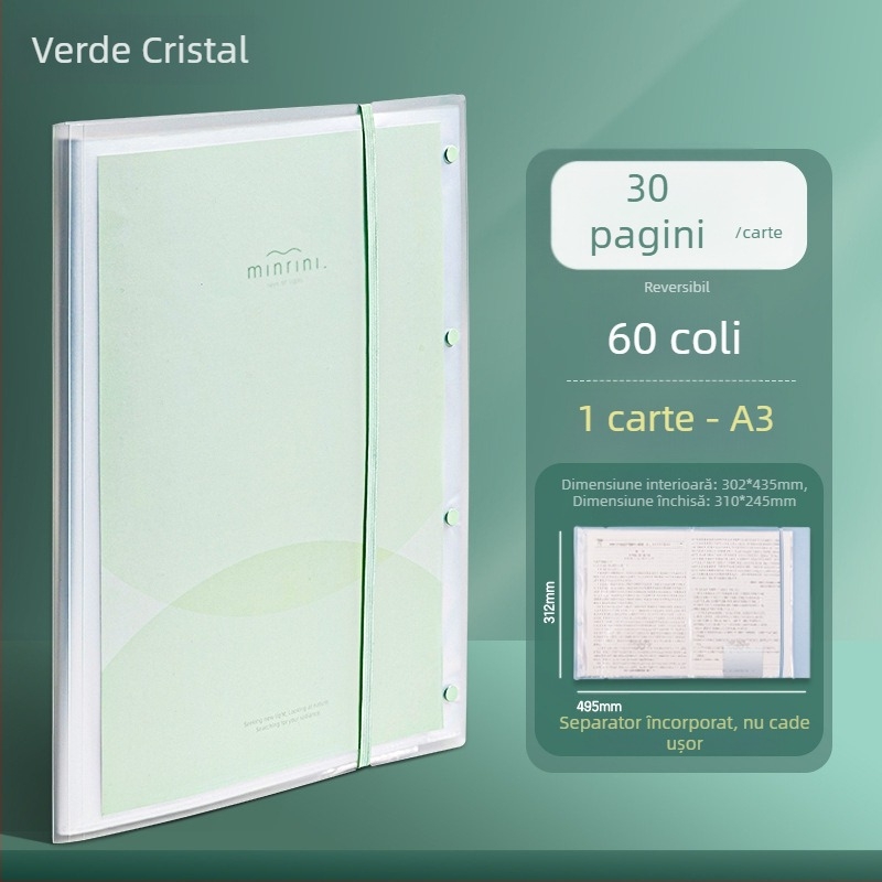 Deli PQ12 Mapă A3 cu inserții transparente pentru foi, organizator de lucrări de examen