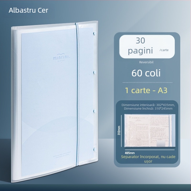 Deli PQ12 Mapă A3 cu inserții transparente pentru foi, organizator de lucrări de examen