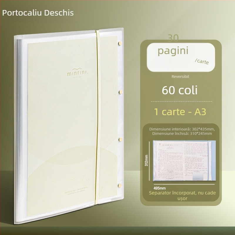 Deli PQ12 Mapă A3 cu inserții transparente pentru foi, organizator de lucrări de examen