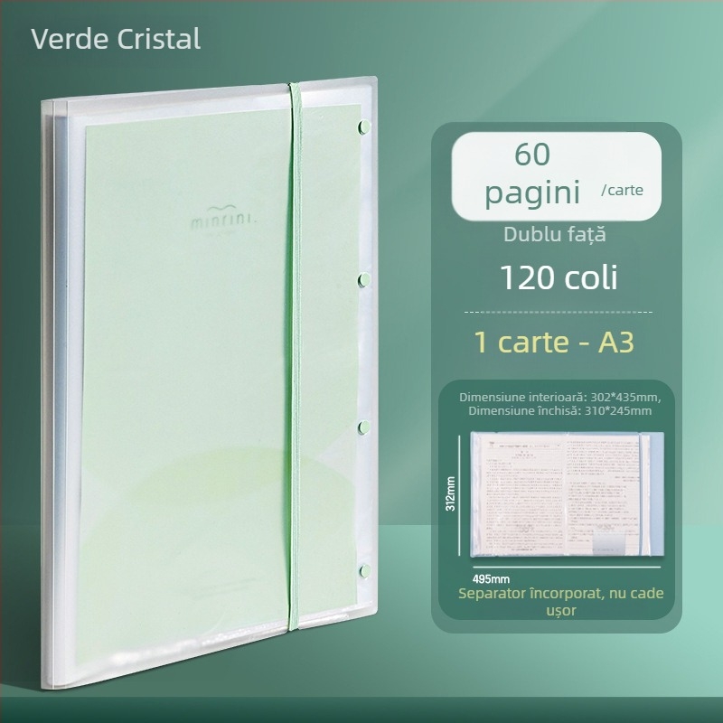 Deli PQ12 Mapă A3 cu inserții transparente pentru foi, organizator de lucrări de examen