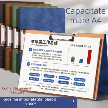 Dosar A4 pentru documente cu husă PU, sistem de prindere pentru foi detașabile, dosar pliabil pentru documente, suport de scriere PU, imprimare logo, construcție îngroșată