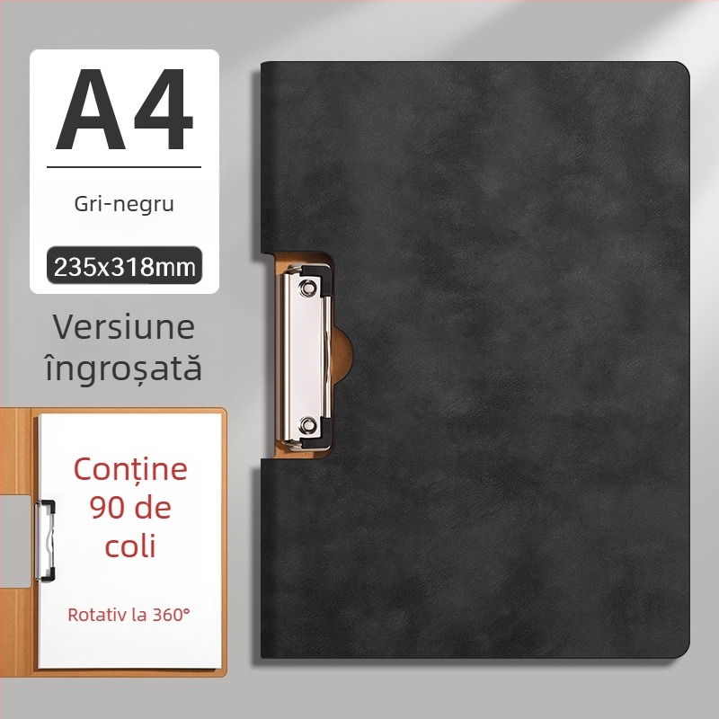 Dosar A4 pentru documente cu husă PU, sistem de prindere pentru foi detașabile, dosar pliabil pentru documente, suport de scriere PU, imprimare logo, construcție îngroșată