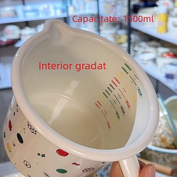 Oală de lapte emailată de 1,5 L cu capac, pahar pentru ramen instant, recipient de păstrare, rezistent la temperaturi înalte, antiaderent, durabil, ceașcă de ceai emailată