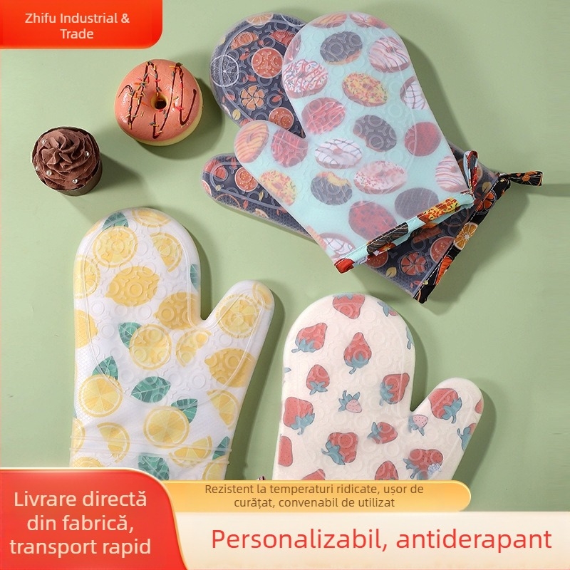Mănuși din silicon de Crăciun pentru bucătărie, cu model floral, izolați, groși pentru gătit/prăjit, anti-alunecare, rezistente la căldură, pentru cuptorul cu microunde