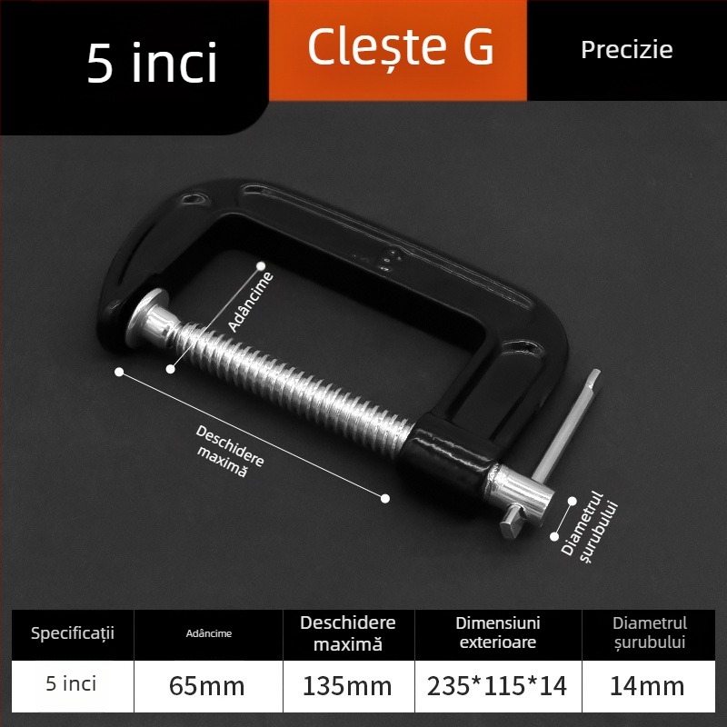 Clește G de tip puternic pentru tâmplărie, clește metalic, presiune reglabilă 0–150 mm