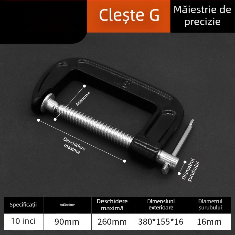 Clește G de tip puternic pentru tâmplărie, clește metalic, presiune reglabilă 0–150 mm