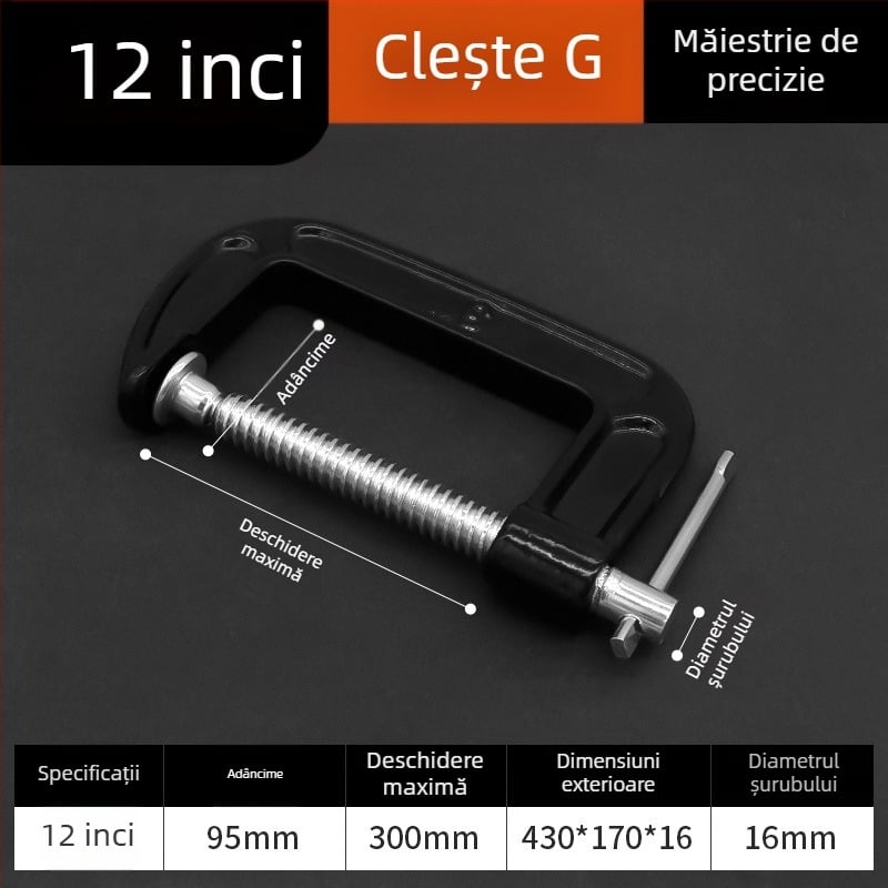 Clește G de tip puternic pentru tâmplărie, clește metalic, presiune reglabilă 0–150 mm