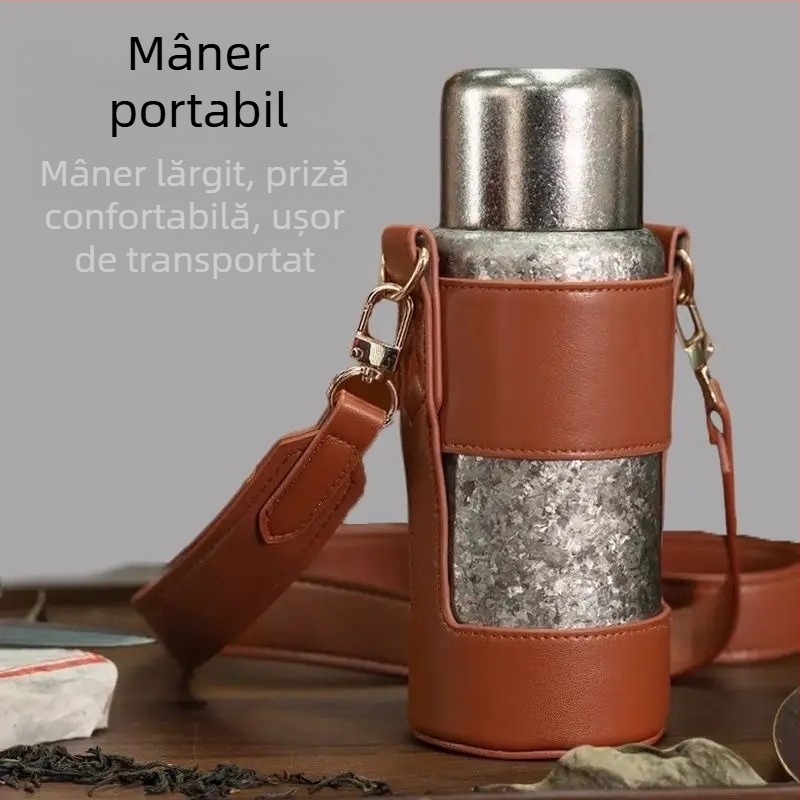 Husă din piele PU pentru termos cu curea crossbody, dimensiune mare
