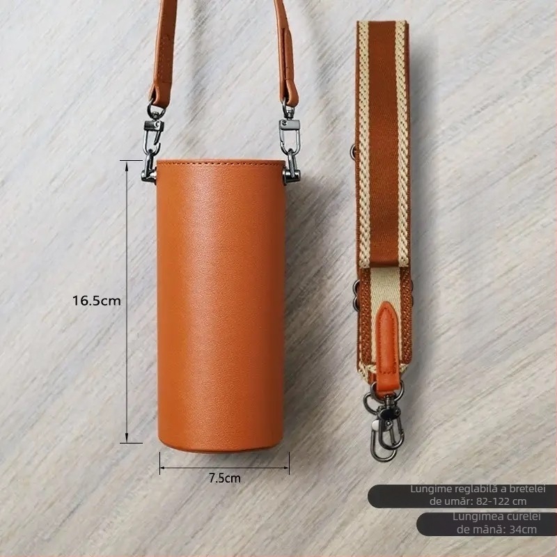 Husă din piele PU pentru termos cu curea crossbody, dimensiune mare