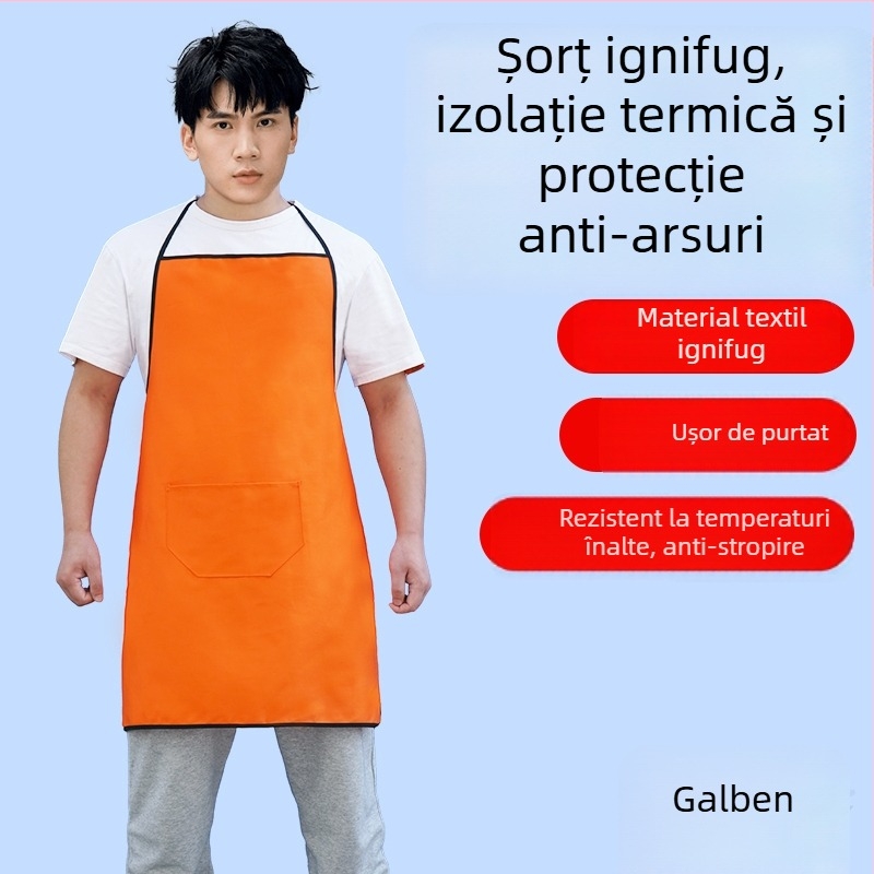 Șorț lung de sudură, ignifug, cu manșete din piele izolate