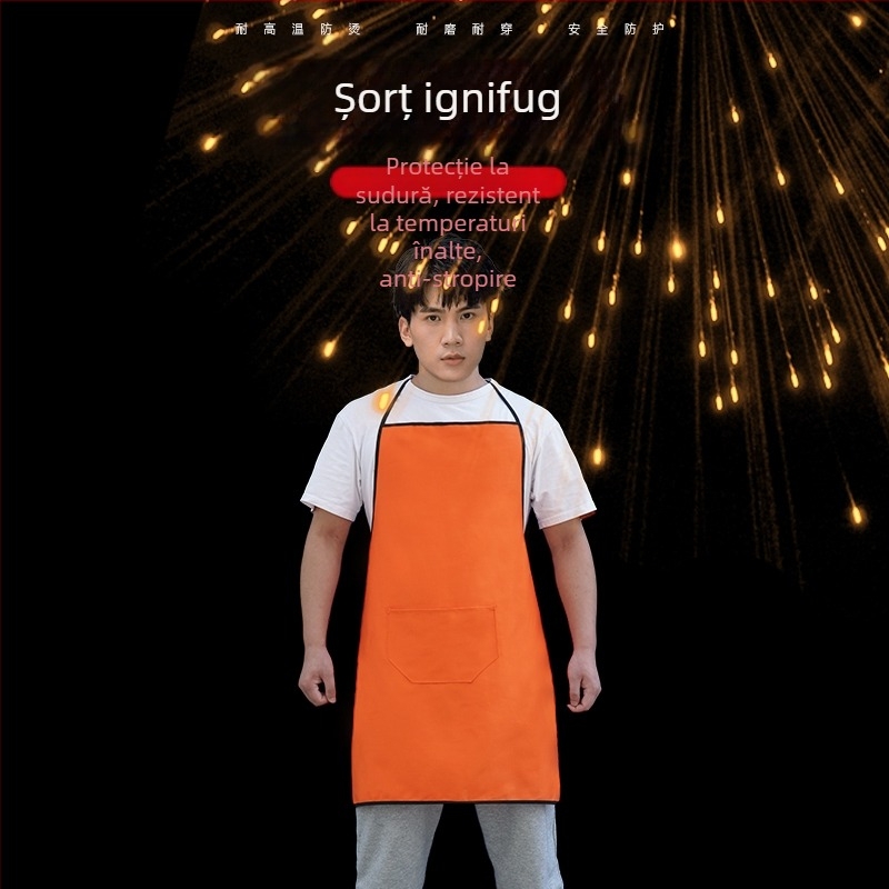 Șorț lung de sudură, ignifug, cu manșete din piele izolate