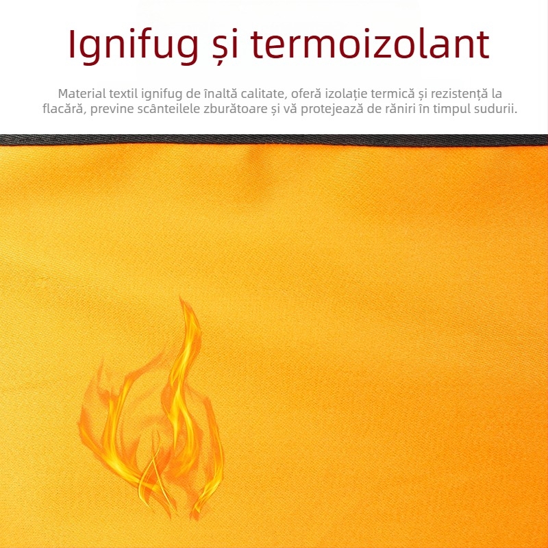 Șorț lung de sudură, ignifug, cu manșete din piele izolate