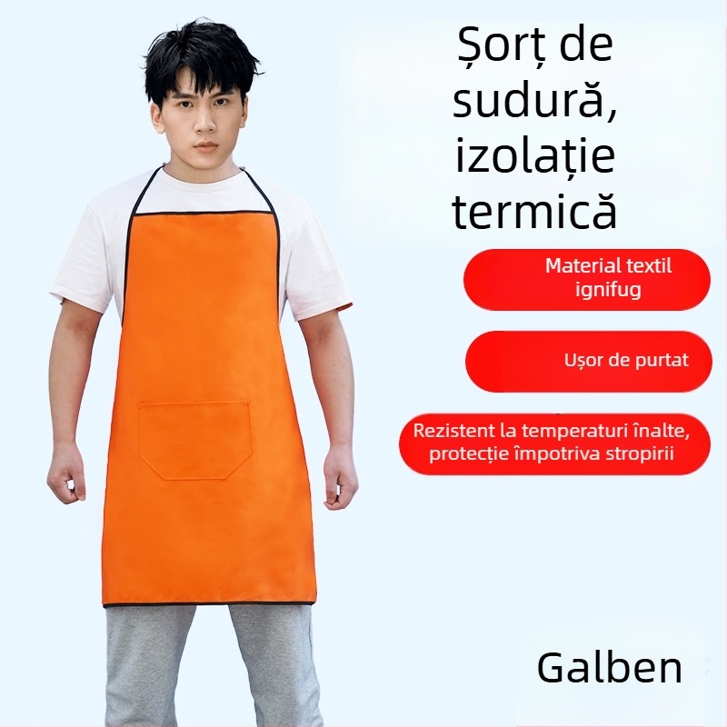 Șorț lung de sudură, ignifug, cu manșete din piele izolate