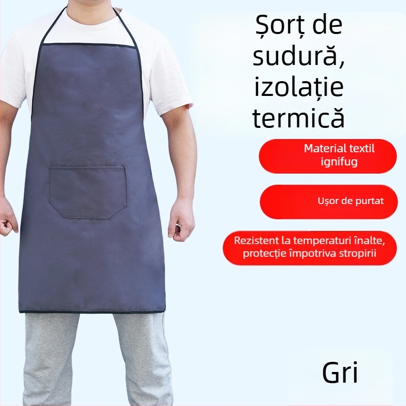 Șorț lung de sudură, ignifug, cu manșete din piele izolate