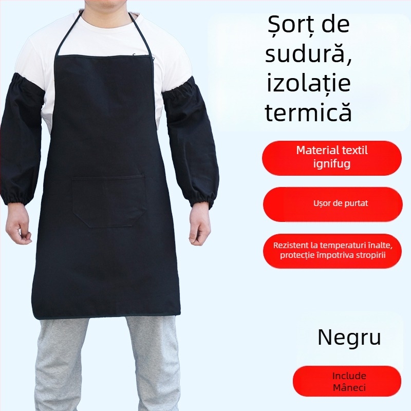 Șorț lung de sudură, ignifug, cu manșete din piele izolate