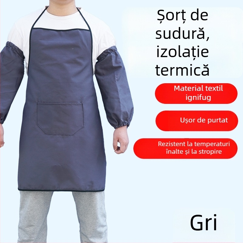 Șorț lung de sudură, ignifug, cu manșete din piele izolate
