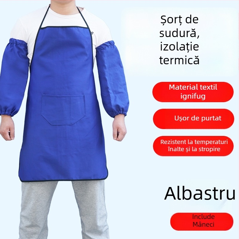 Șorț lung de sudură, ignifug, cu manșete din piele izolate