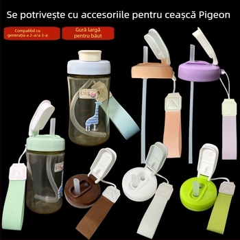 Capac Pigeon pentru sticlă de lapte și cană de apă, cu tetină de schimb; compatibil cu sticle de bebeluși din sticlă sau plastic, cu șnur de prindere