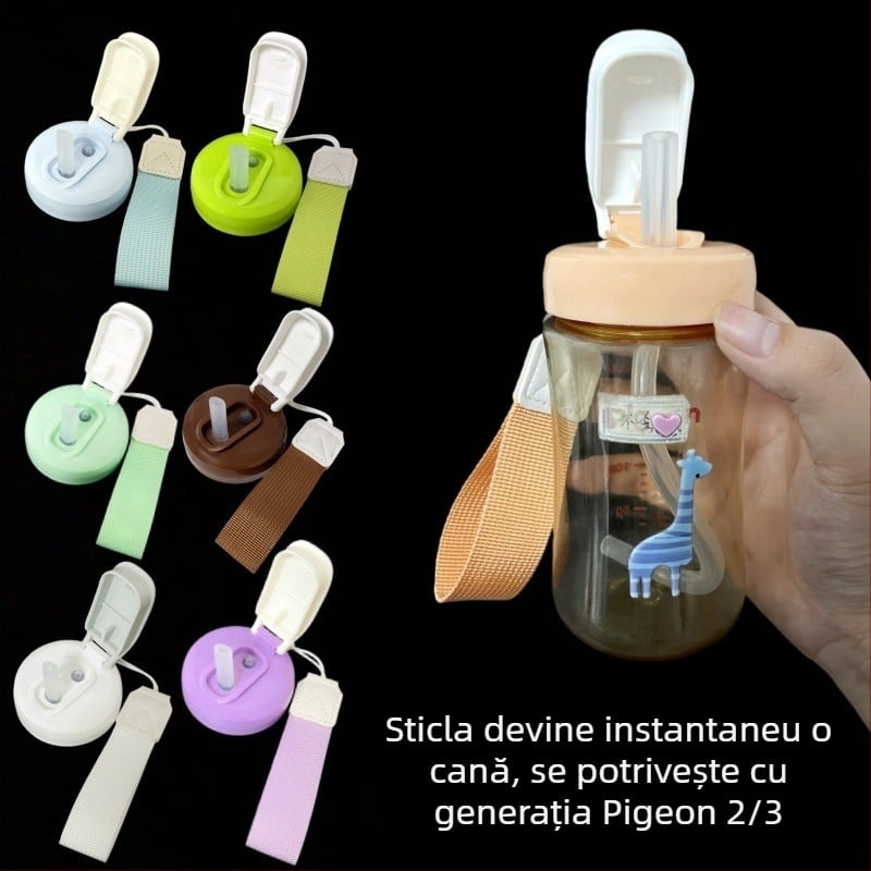 Capac Pigeon pentru sticlă de lapte și cană de apă, cu tetină de schimb; compatibil cu sticle de bebeluși din sticlă sau plastic, cu șnur de prindere