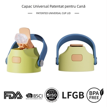 Capac pentru termos spațial, protecție împotriva prafului, gură din silicon, pai detașabil, mâner, portabil, culori personalizabile