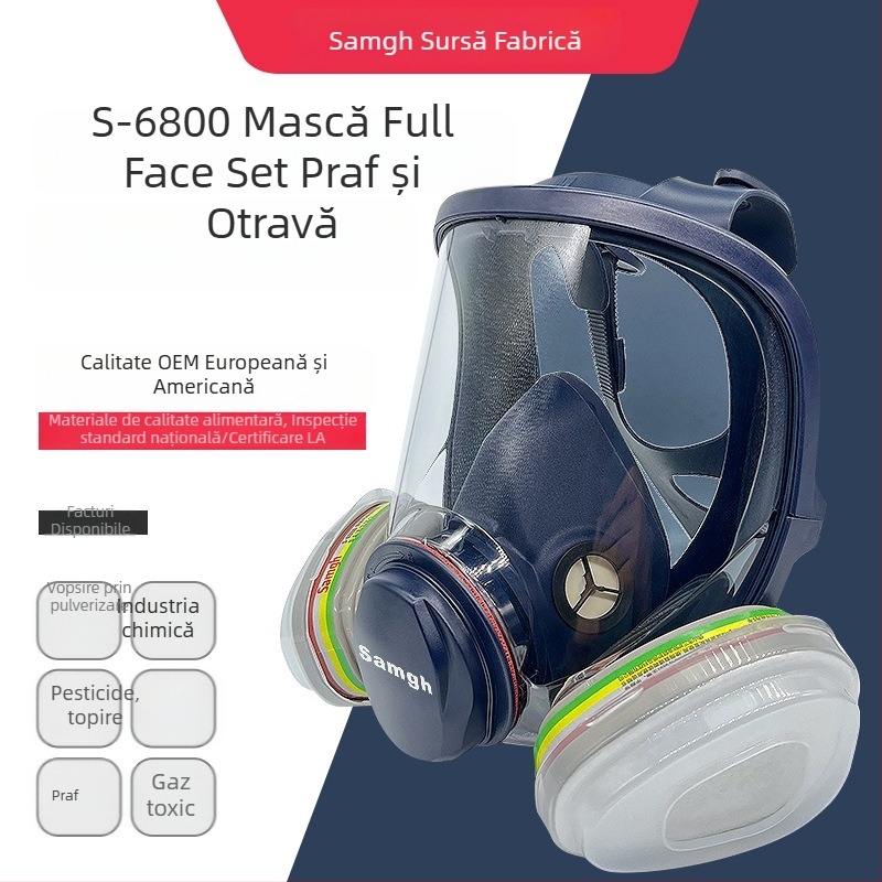Samgh 6800 mască de gaze cu față întreagă, sigilare din silicon, lentile PC și filtru cu carbon activ pentru stropiri chimice, vopsire și sudare