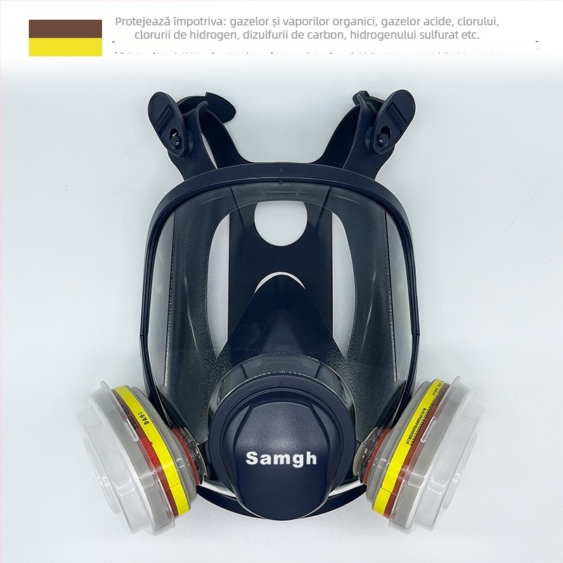 Samgh 6800 mască de gaze cu față întreagă, sigilare din silicon, lentile PC și filtru cu carbon activ pentru stropiri chimice, vopsire și sudare
