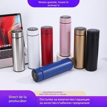 Cană cilindrică inteligentă cu interior din oțel inoxidabil 304, izolație în vid cu două straturi, cadou pentru afaceri, casă și mașină