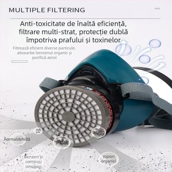 Mască facială completă din silicon cu filtru de carbon activ pentru gaze chimice și vopsire prin pulverizare