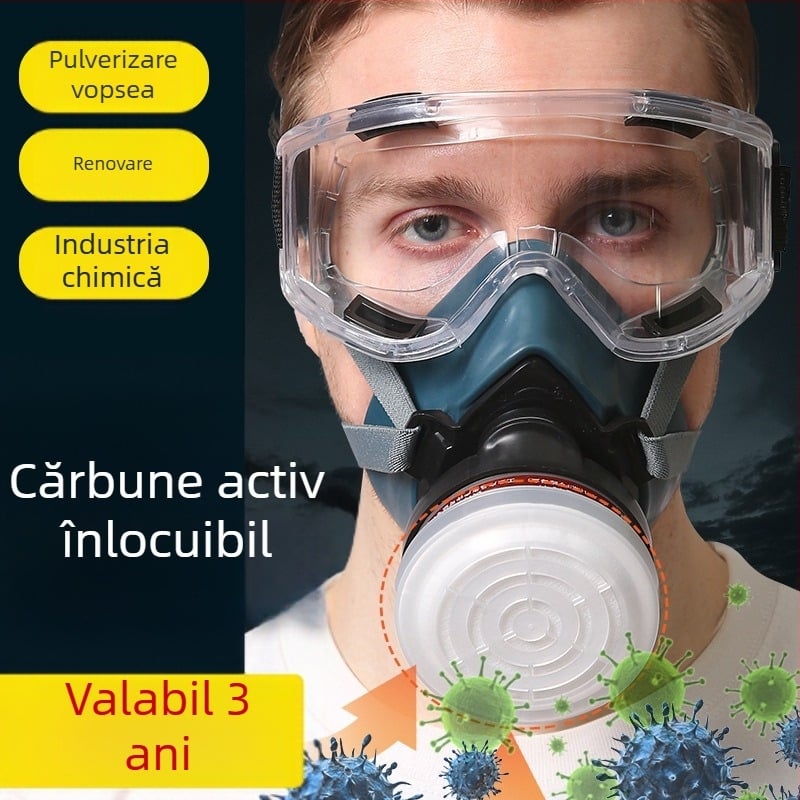 Mască facială completă din silicon cu filtru de carbon activ pentru gaze chimice și vopsire prin pulverizare