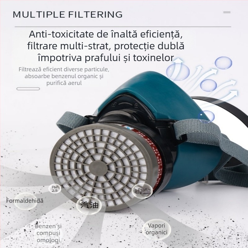 Mască facială completă din silicon cu filtru de carbon activ pentru gaze chimice și vopsire prin pulverizare