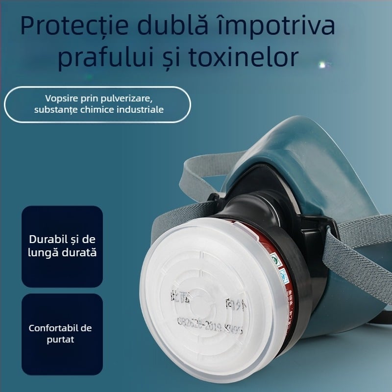 Mască facială completă din silicon cu filtru de carbon activ pentru gaze chimice și vopsire prin pulverizare